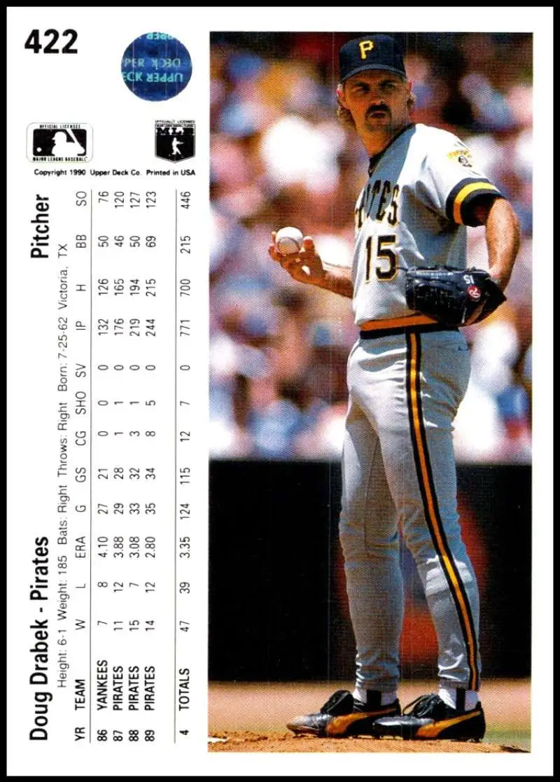 Pittsburgh Pirates baseball card featuring Doug Drabek in white uniform with trim