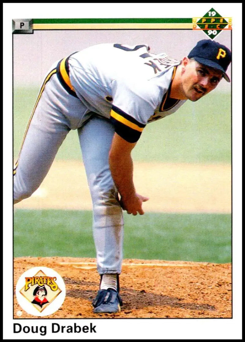 Pittsburgh Pirates pitcher Doug Drabek mid-delivery on 1990 baseball card