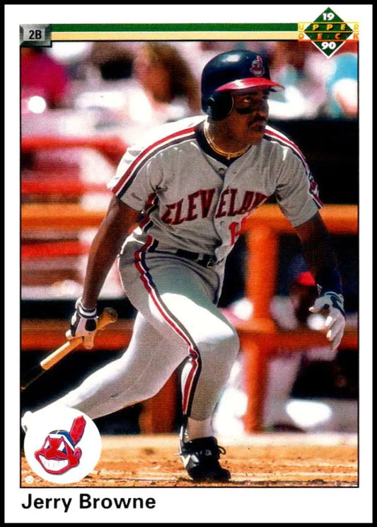 Cleveland Indians player Jerry Browne swinging bat on 1990 baseball card image