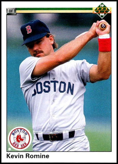 Kevin Romine in Boston Red Sox uniform throwing a ball on 1990 baseball card