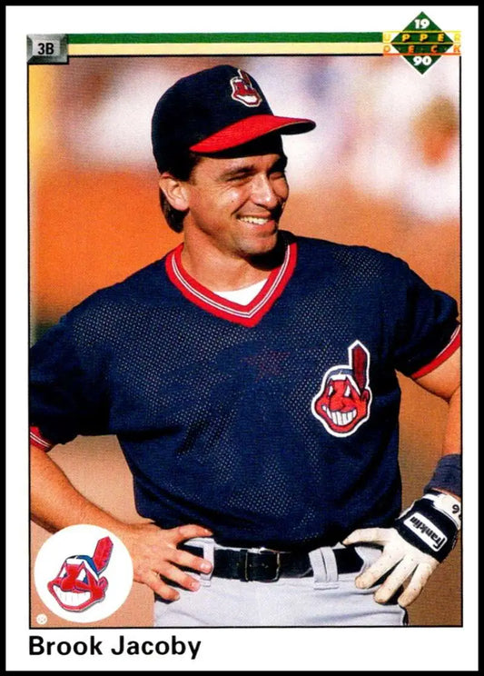 Cleveland Indians player Brook Jacoby in navy uniform on a baseball card