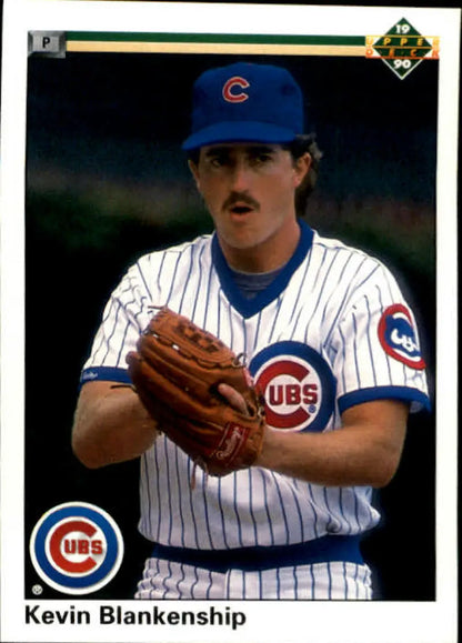 Chicago Cubs player Kevin Blankenship in pinstriped uniform with glove