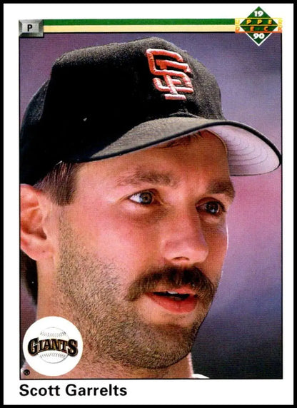 San Francisco Giants player Scott Garrelts in black cap on 1990 Upper Deck baseball card