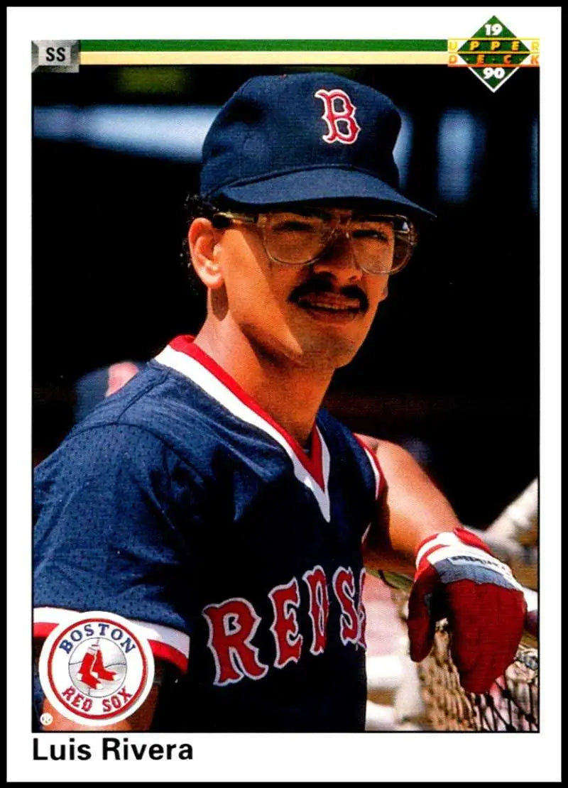 Luis Rivera in navy cap and Red Sox uniform on 1990 Upper Deck baseball card