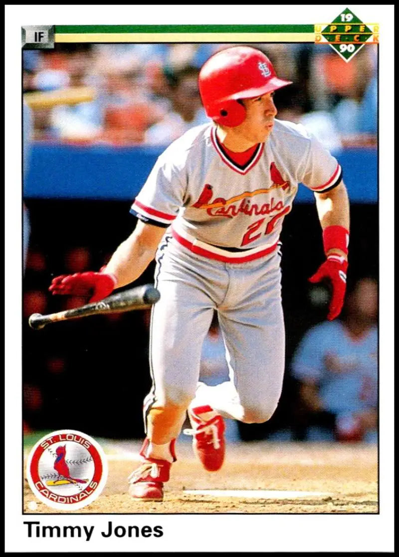 Tim Jones in a white St. Louis Cardinals uniform swinging a bat for Upper Deck card