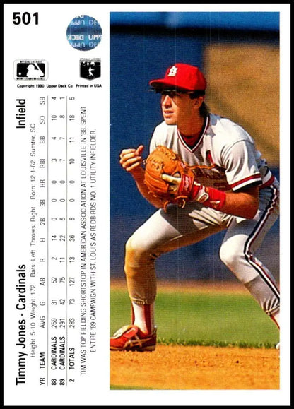 Tim Jones in Boston Red Sox uniform defending, featured on 1990 Upper Deck card