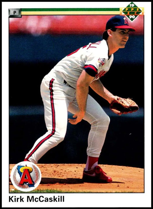 Kirk McCaskill in pitching stance wearing California Angels uniform on baseball card