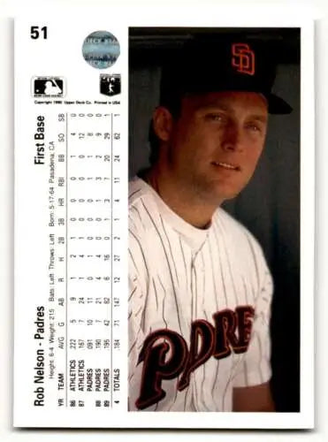 1990 Upper Deck #51 Rob Nelson San Diego Padres Baseball Card with original gloss