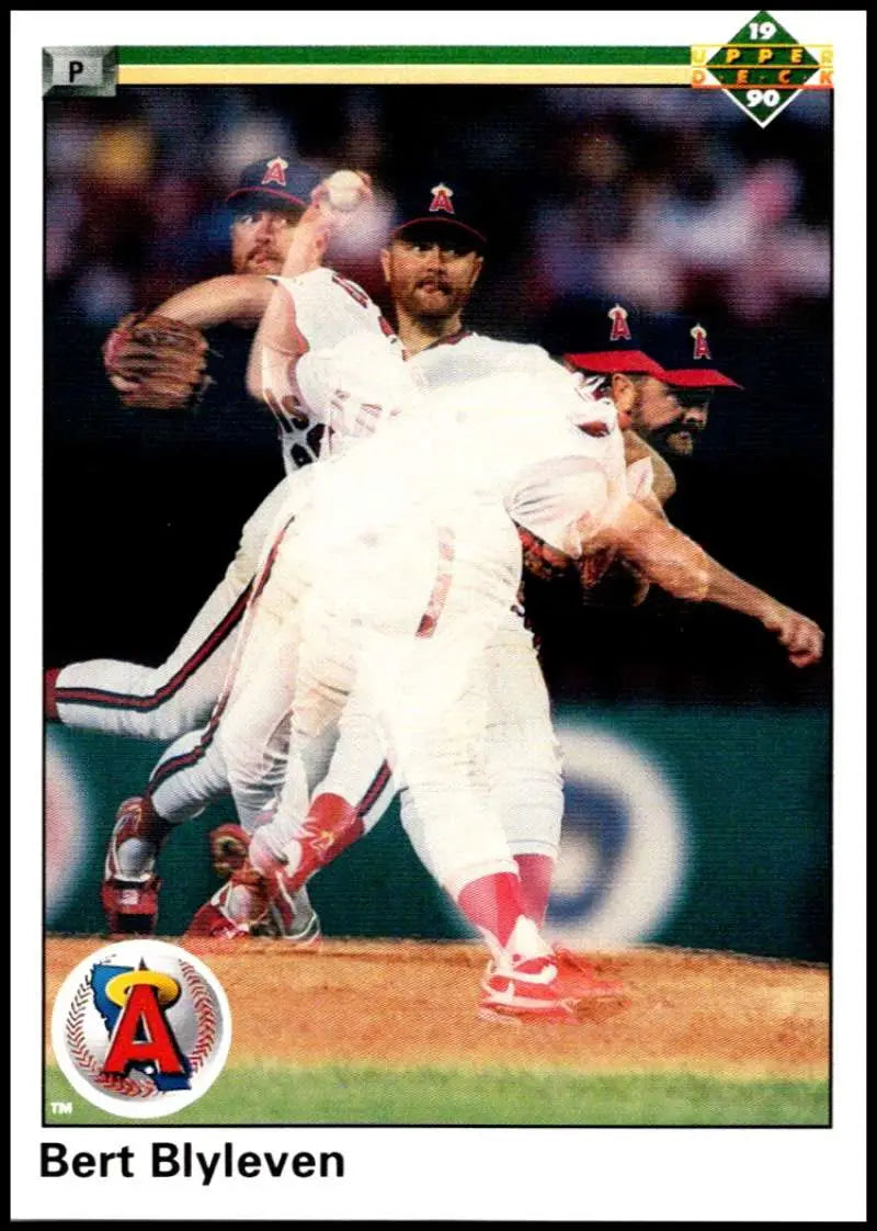 Baseball card of Bert Blyleven in mid-delivery for California Angels UER