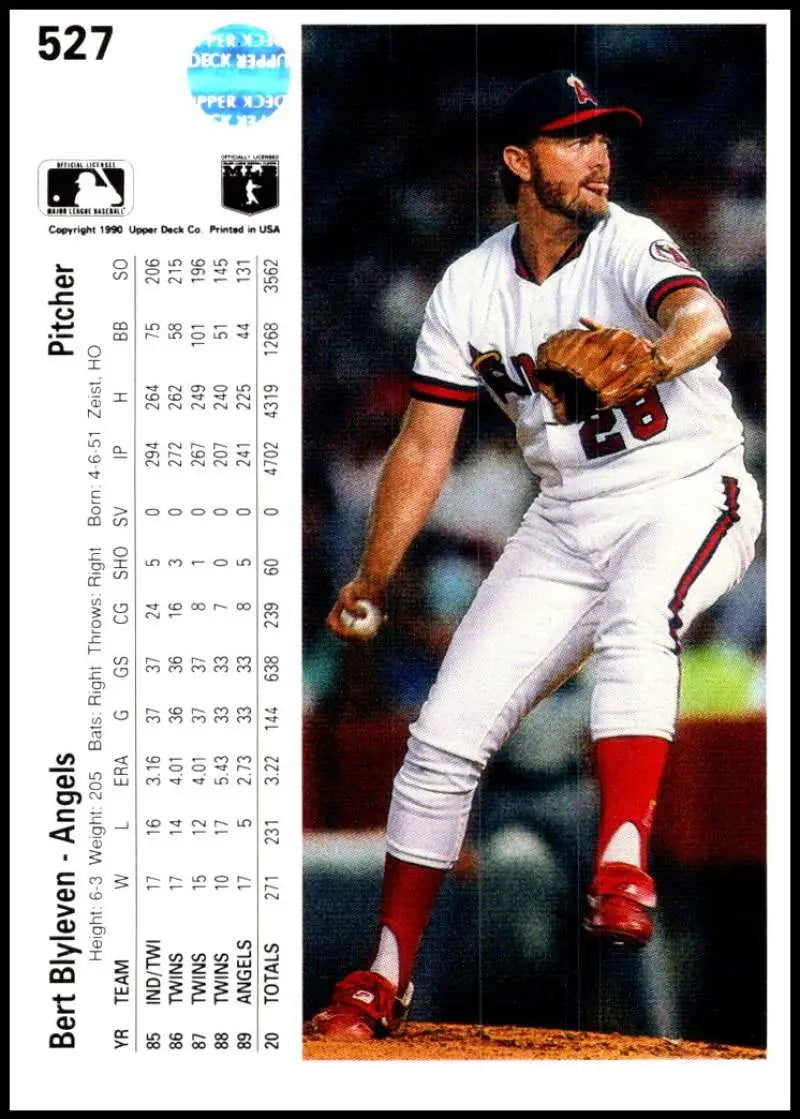 Bert Blyleven pitching for California Angels in 1990 Upper Deck #527 UER Baseball Card