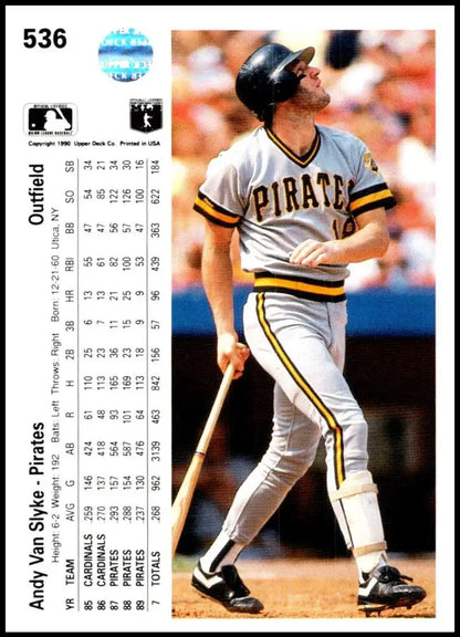 1990 Upper Deck #536 Andy Van Slyke baseball card featuring Pittsburgh Pirates player