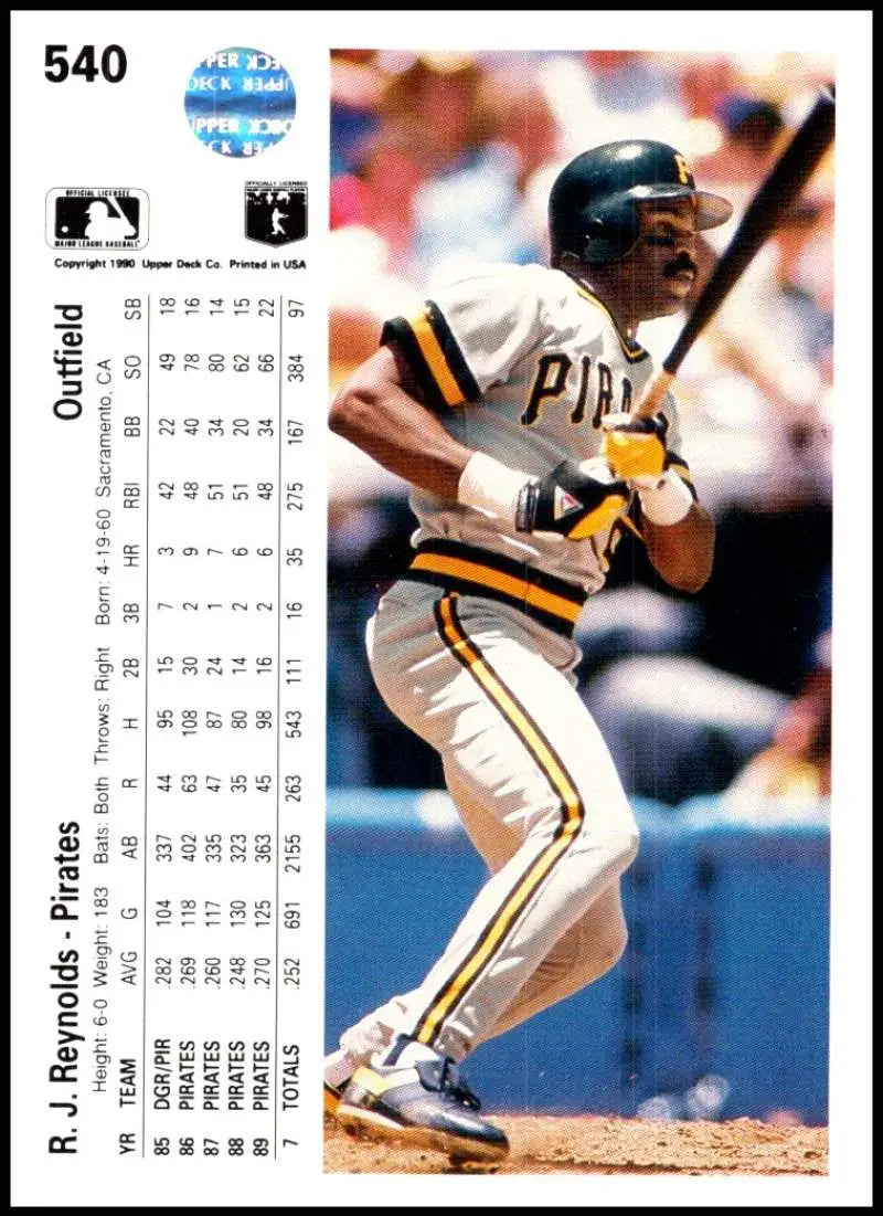 1990 Upper Deck R.J. Reynolds Baseball Card featuring Pittsburgh Pirates batter in uniform