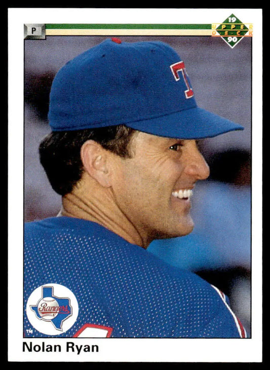 Nolan Ryan in blue Texas Rangers cap and jersey on Upper Deck baseball card