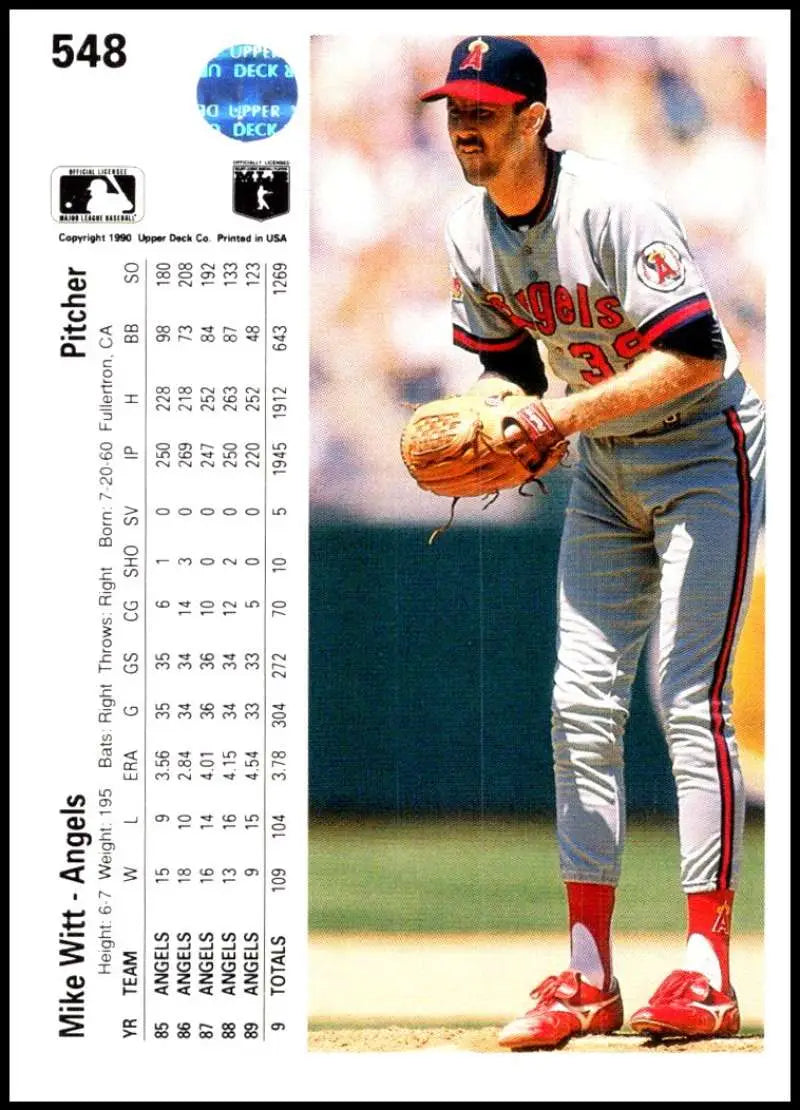 Mike Witt California Angels baseball card featuring pitcher in white and red uniform