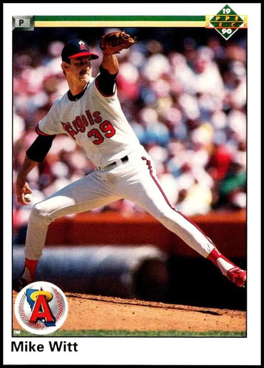 Mike Witt in Angels uniform mid-delivery on the mound for baseball card collectors