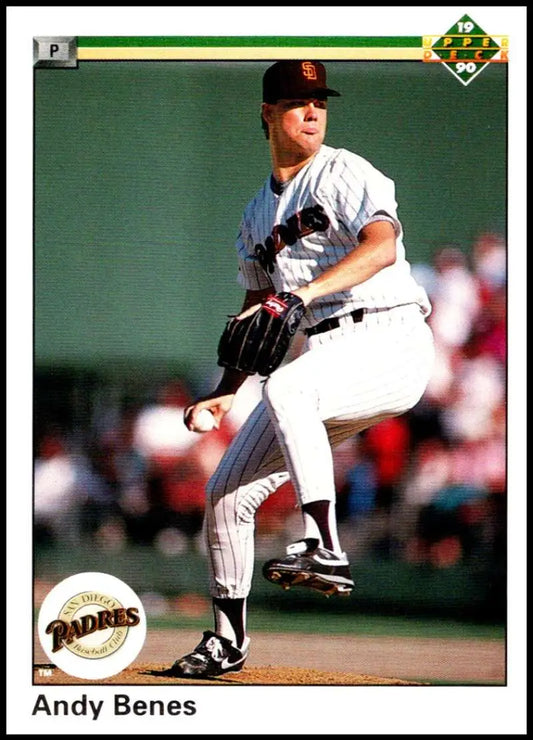 Andy Benes in San Diego Padres uniform mid-pitching action on baseball card