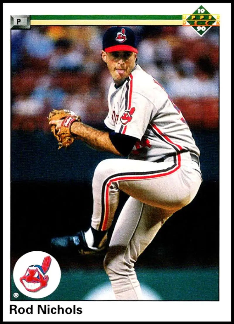 Cleveland Indians pitcher Rod Nichols in white uniform on 1990 baseball card