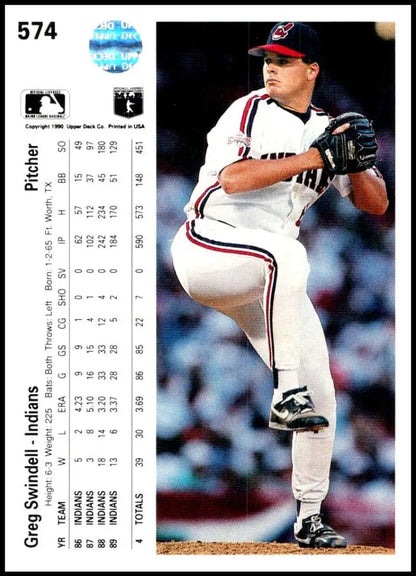 Greg Swindell in delivery stance, Cleveland Indians baseball card 1990 Upper Deck #574