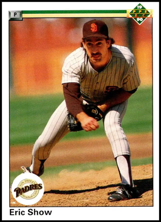 Baseball pitcher in San Diego Padres uniform delivering on 1990 Upper Deck card