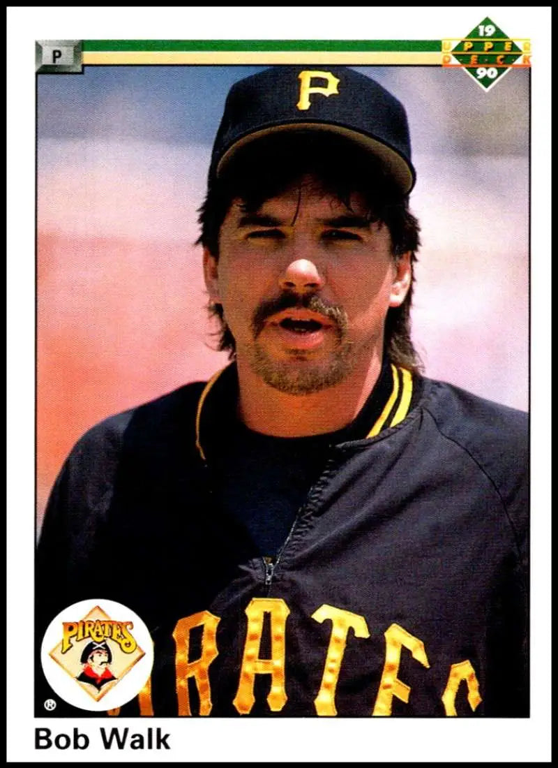 Pittsburgh Pirates player Bob Walk in black uniform on 1990 baseball card