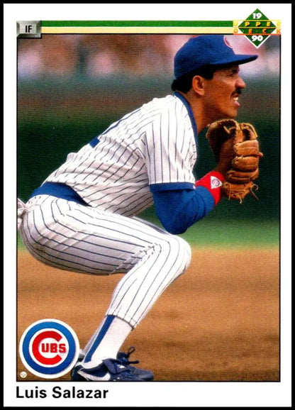 Chicago Cubs player Luis Salazar in pinstripe uniform on 1990 Upper Deck baseball card