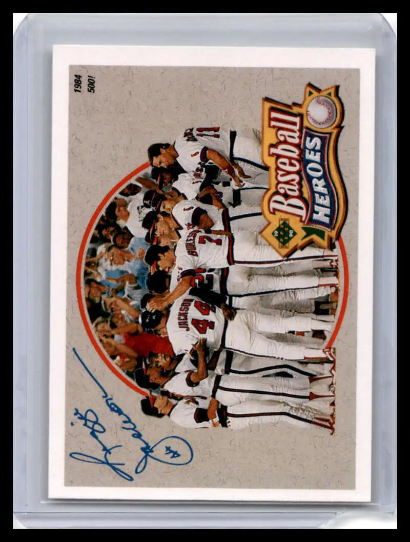 Baseball team photo card featuring Reggie Jackson and California Angels players