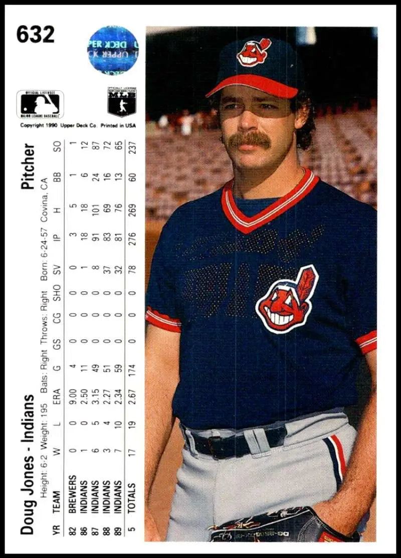 Cleveland Indians baseball player Doug Jones in navy uniform with team logo