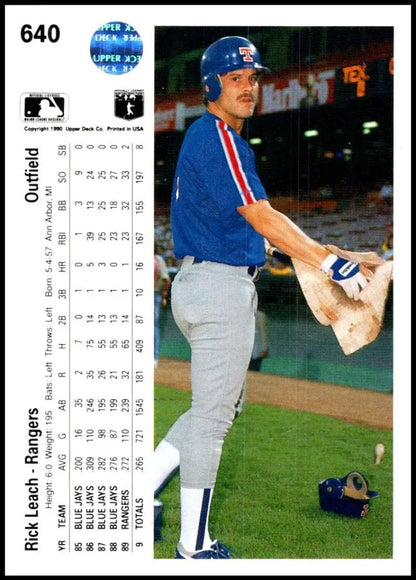 Rick Leach in Montreal Expos uniform ready to bat for Texas Rangers baseball card