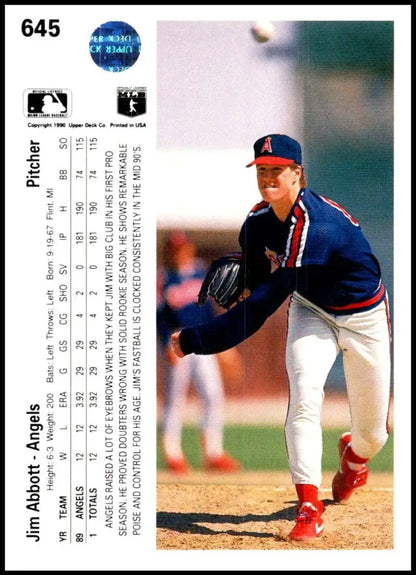 Jim Abbott mid-delivery in Montreal Expos uniform on Upper Deck baseball card