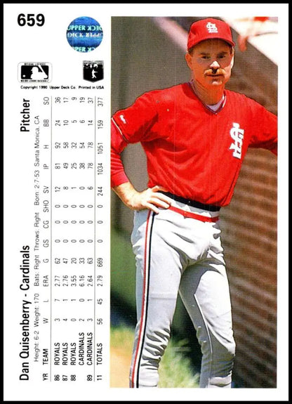 Dan Quisenberry in red St. Louis Cardinals uniform posing for baseball card image