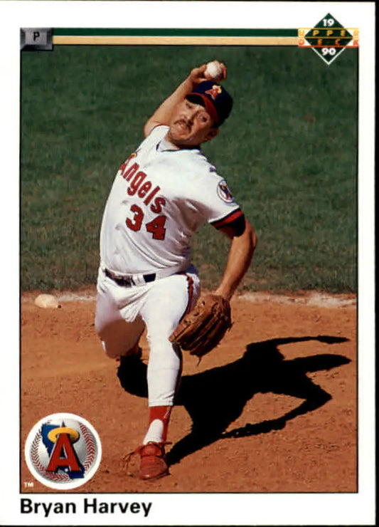 Bryan Harvey in a white California Angels uniform pitching for Upper Deck card