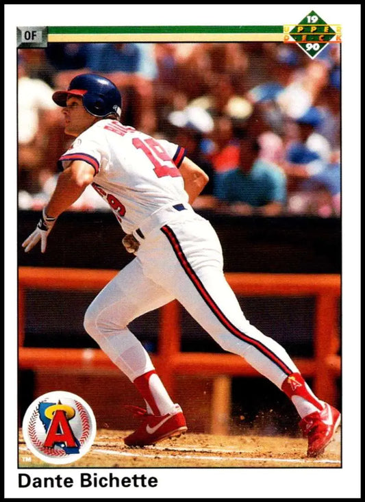 Dante Bichette at bat on a California Angels baseball card from 1990 Upper Deck