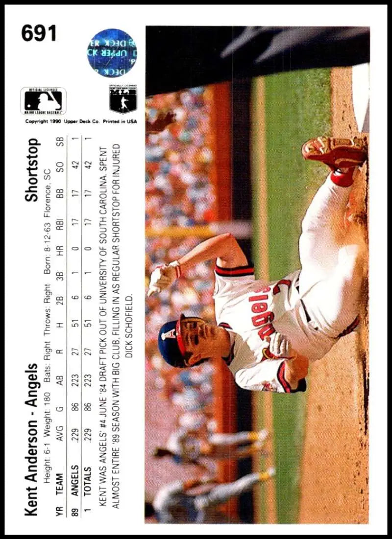 Baseball card featuring Kent Anderson sliding into base for California Angels game