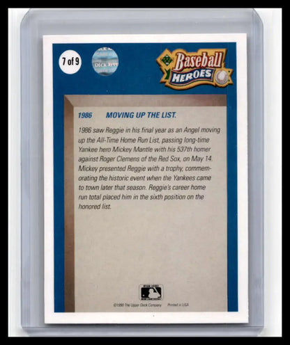 Baseball card featuring Reggie Jackson’s 1986 home run milestone, California Angels memorabilia