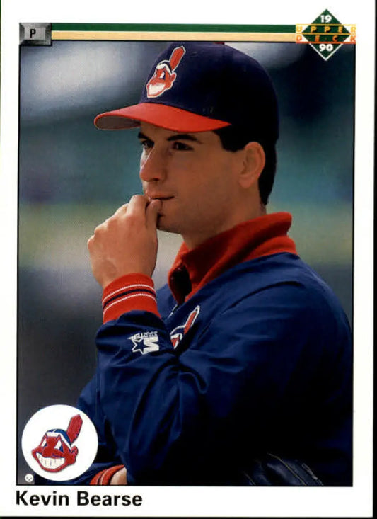 Cleveland Indians player Kevin Bearse in navy jacket on rookie card artwork