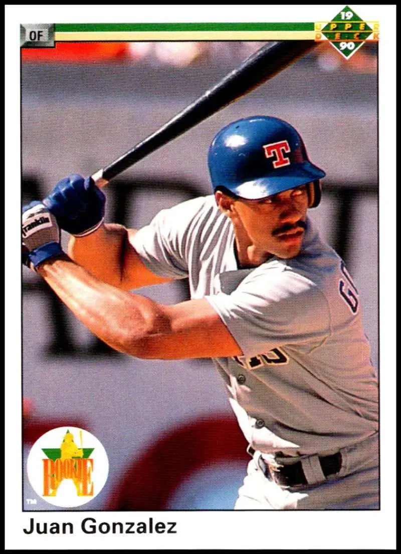 Texas Rangers player at bat on 1990 Upper Deck Juan Gonzalez Baseball Card