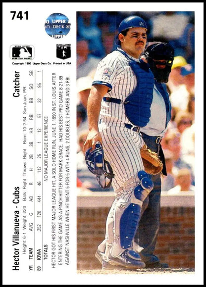 Baseball card of Hector Villanueva, Chicago Cubs catcher in pinstripe uniform