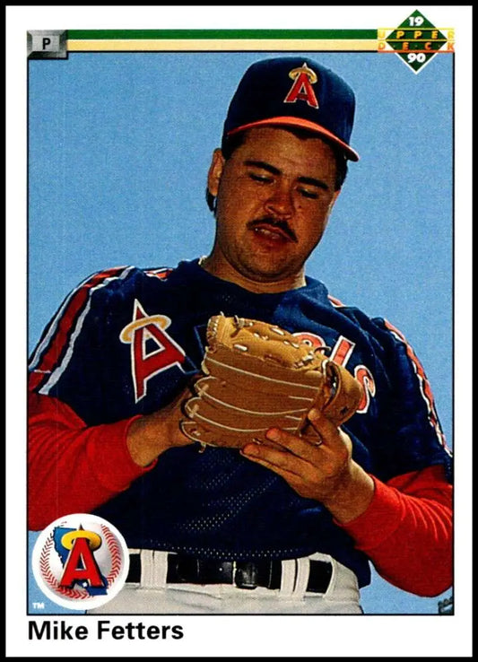 Baseball card of Mike Fetters in California Angels uniform from Upper Deck 1990