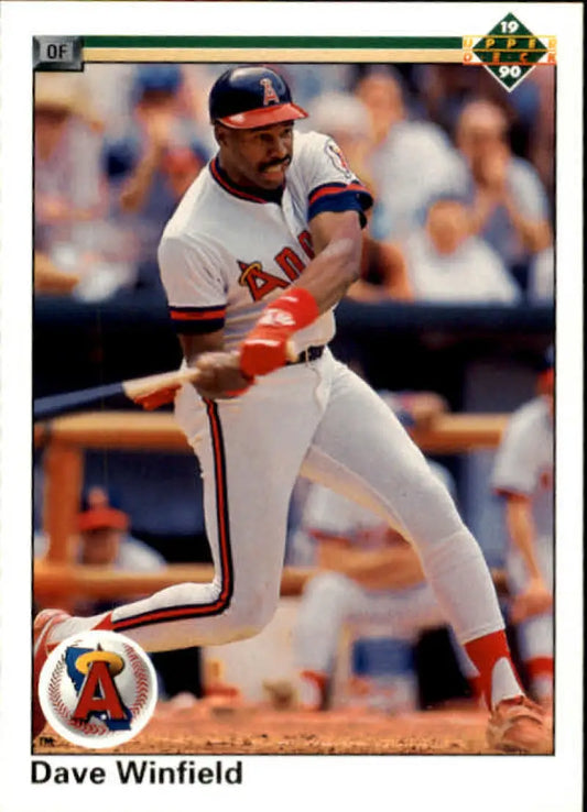 Dave Winfield swinging a bat in California Angels uniform on Upper Deck card