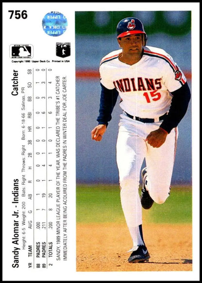 Sandy Alomar running on the field in a Cleveland Indians baseball card