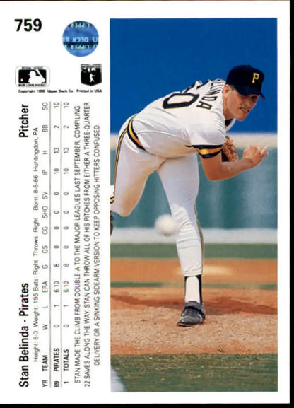 Pittsburgh Pirates pitcher Stan Belinda in action on 1990 Upper Deck rookie card