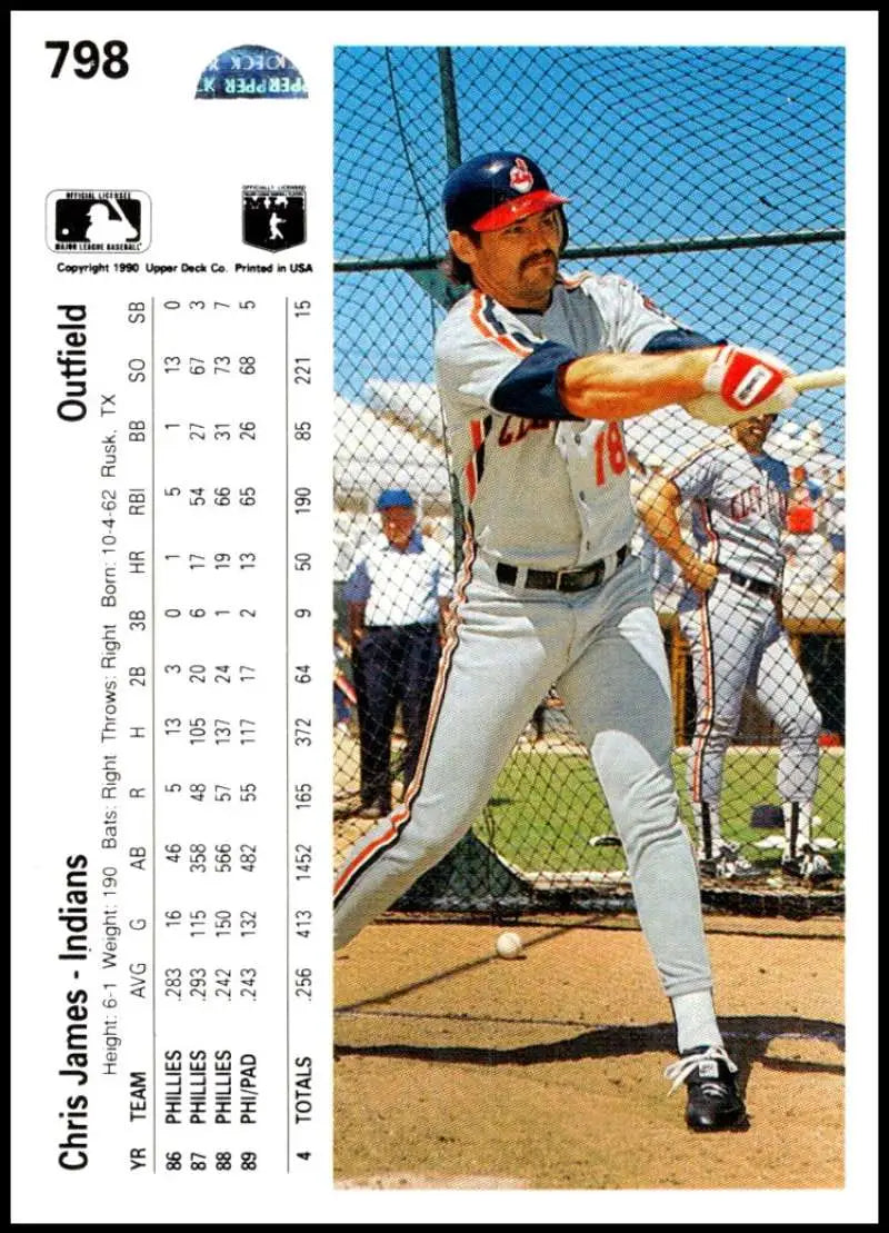 Chris James batting in Cleveland Indians uniform on 1990 Upper Deck baseball card