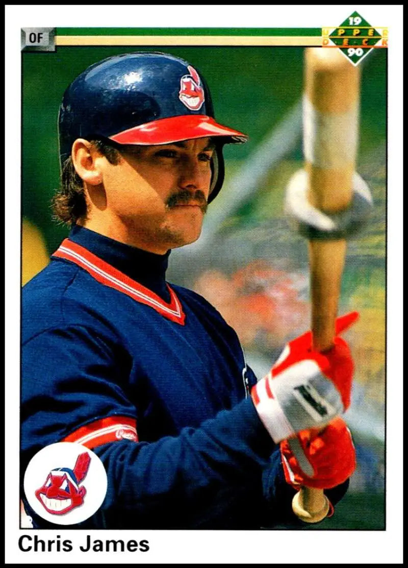 Chris James in Cleveland Indians uniform with red gloves on 1990 Baseball Card