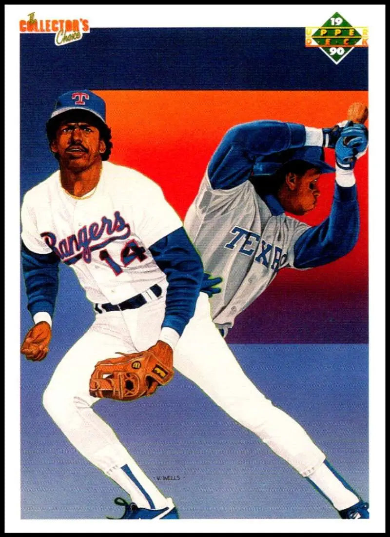 Baseball card of Julio Franco and Texas Rangers players in action poses