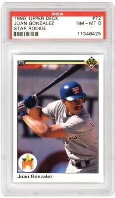 Graded 1990 Upper Deck Juan Gonzalez #72 Star Rookie Baseball Card PSA 8