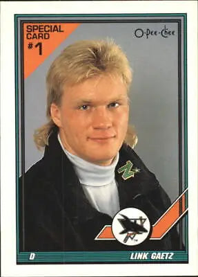 Vintage O-Pee-Chee hockey card of Link Gaetz from the San Jose Sharks in NM-MT condition