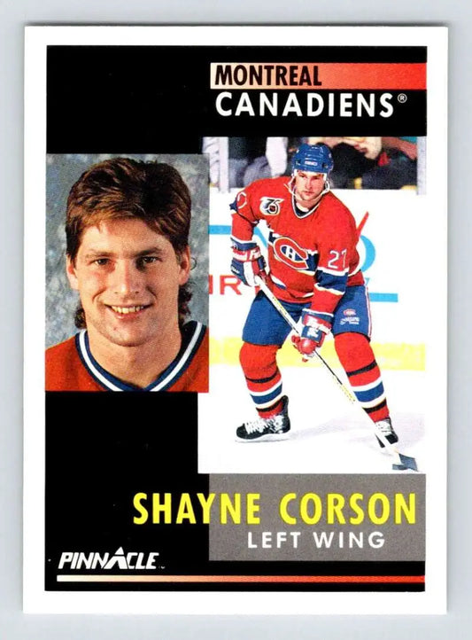 Hockey trading card of Shayne Corson with Montreal Canadiens in action and portrait poses