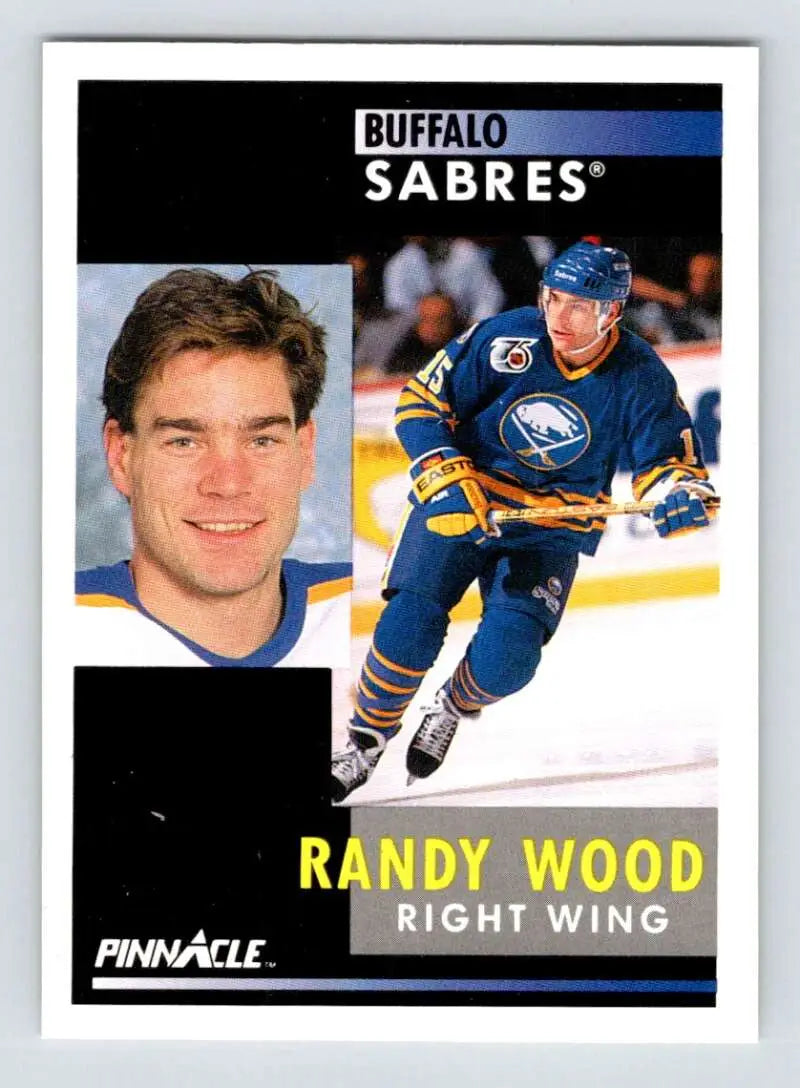 Buffalo Sabres Randy Wood hockey card in blue and yellow uniform from 1991-92 Pinnacle