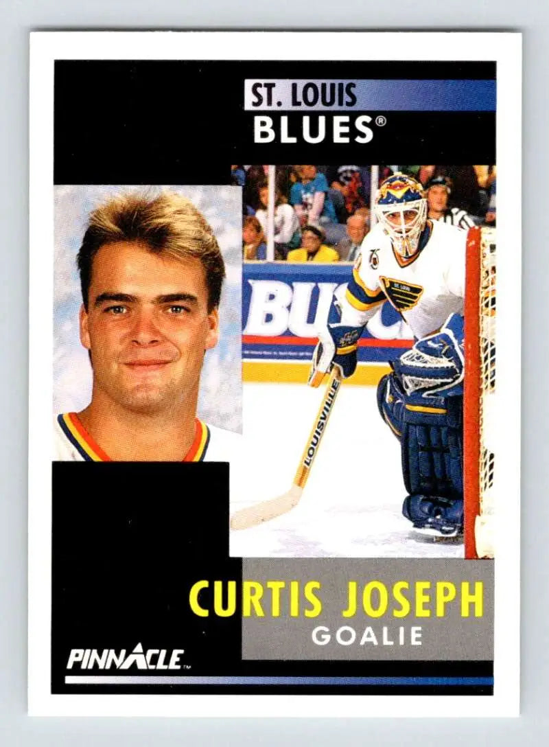 Hockey card of Curtis Joseph, St. Louis Blues goalie from Pinnacle series