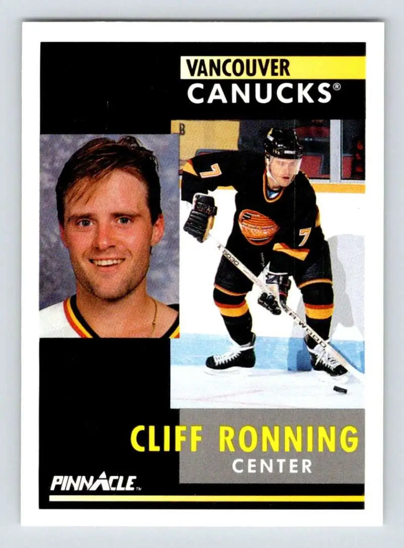 Hockey trading card of Cliff Ronning in black and yellow Vancouver Canucks uniform